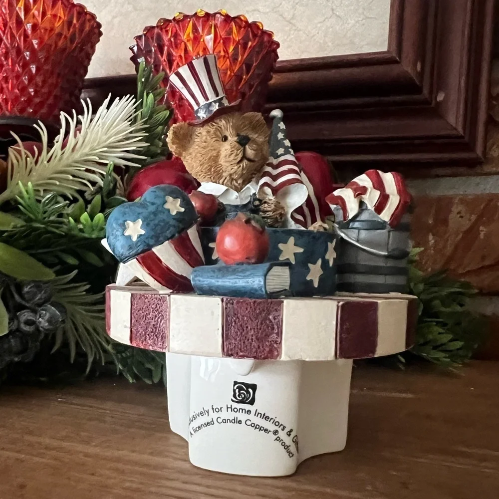 ❤️Home Interior Teddy Bear USA Flag Candle Capper‼️FINAL SALE